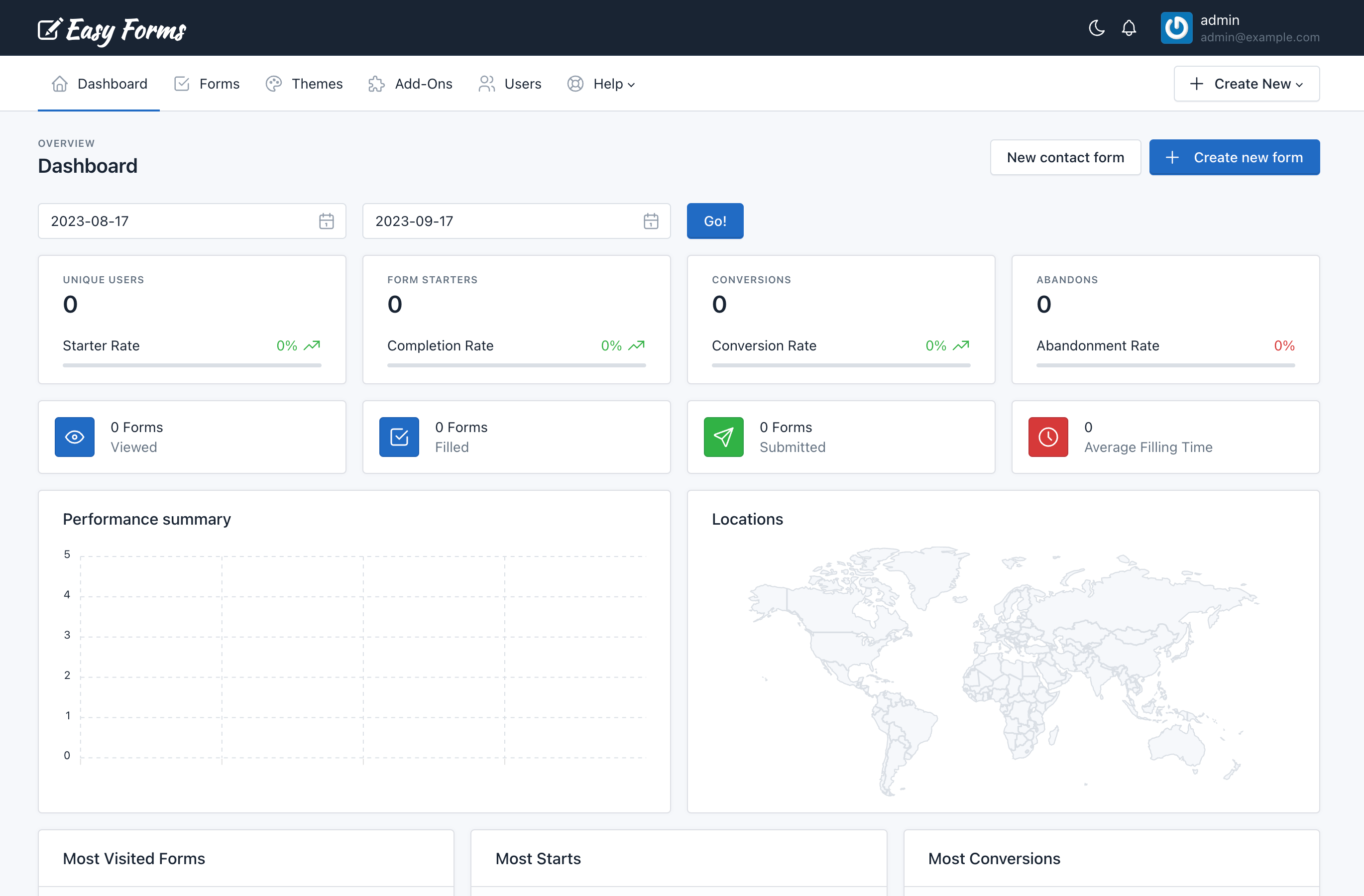 Easy Forms - Dashboard Status Message